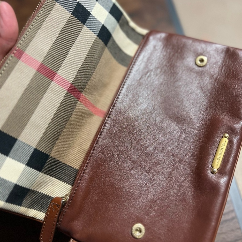 Burberry Plaid Clutch/Wristlet with Brown Leather Trim - Picture 10 of 16